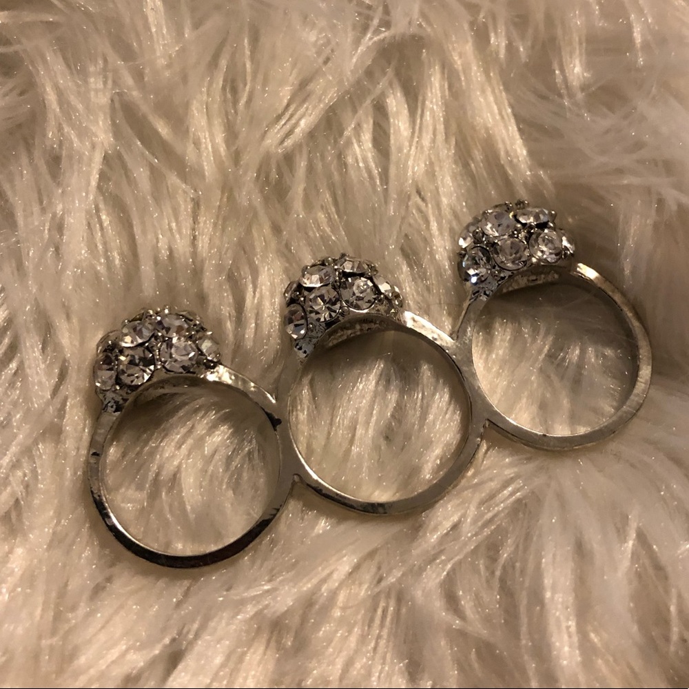 Jeweled Three Finger Ring